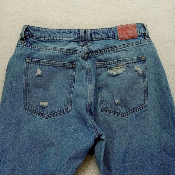 Zara Straight Baggy Jeans Womens 10 (W32) Raw Hem Distressed‎ Cotton Denim Heavy - Picture 4 of 12